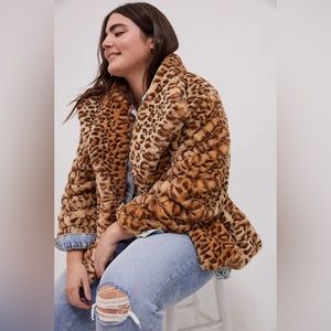 NWOT Anthropologie Leopard Faux Fur Jacket, size XL